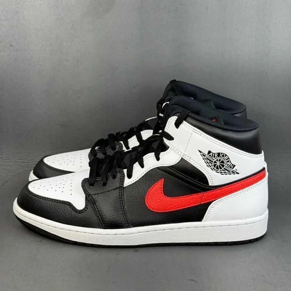 Jordan 1 Mid Black Chile Red White athletic sneaker shoes men’s size 11